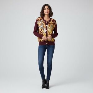 Salvatore Ferragamo Silk & Wool Tiger Print Cardigan Sweater | Italy | Size S